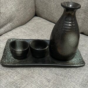 Black Ceramic Metallic Glazed  Raku Sake Set